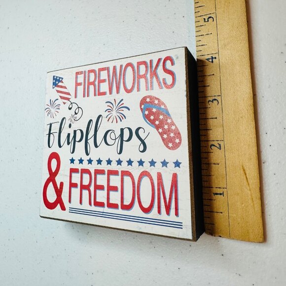Fireworks Flipflops & Freedom patriotic decoration Fourth of July decor America - Picture 5 of 10